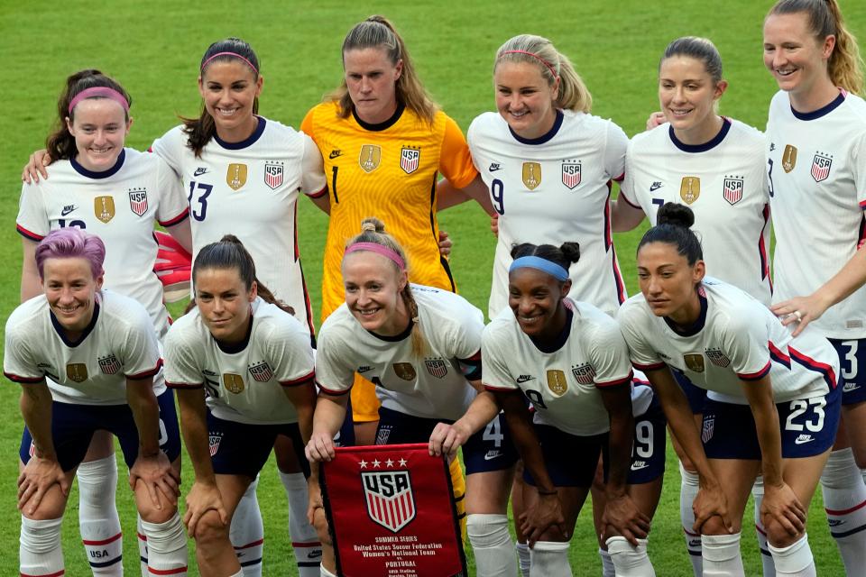 The U.S. women's national soccer team before a match in Houston on June 10, 2021.