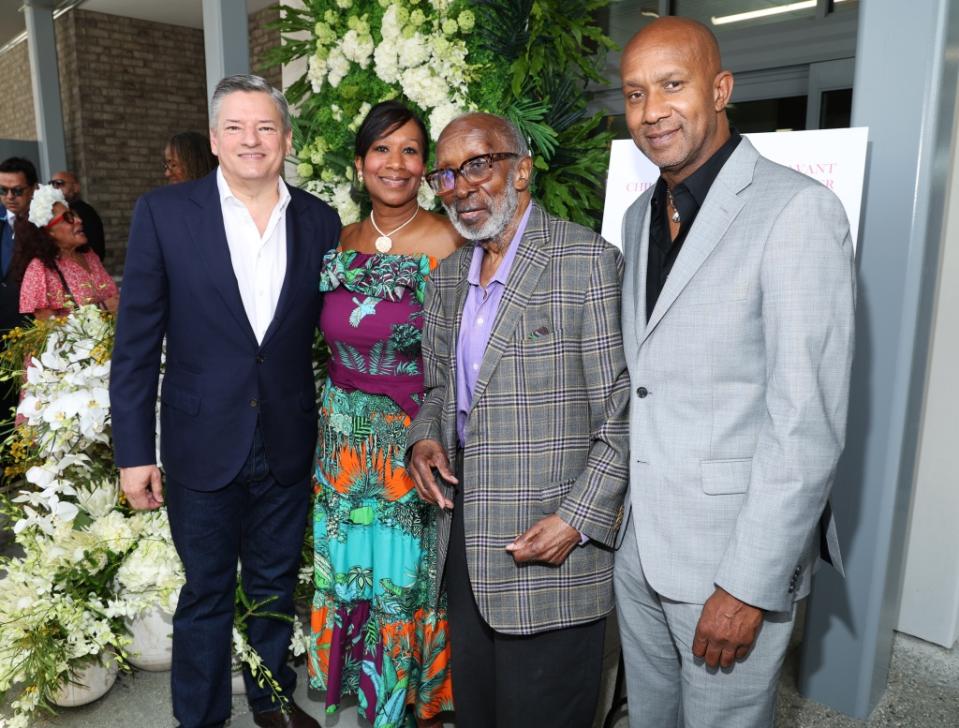 LOS ANGELES, CALIFORNIA - APRIL 28: (L-R) Ted Sarandos, Nicole Avant, Clarence Avant, and Alex Avant attend the official unveiling of The Jacqueline Avant Children and Family Center on April 28, 2023 in Los Angeles, California. (Photo by Phillip Faraone/Getty Images for The Jacqueline Avant Children and Family Center)