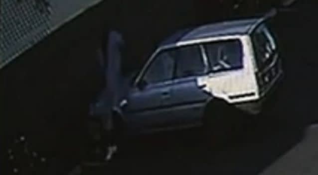 The assailant can be seen in the CCTV footage jumping on the bonnet. Photo: 7 News