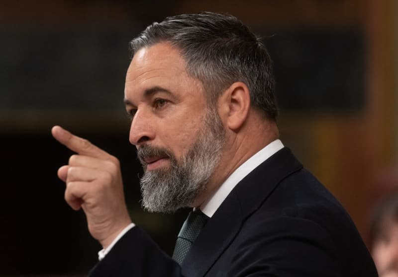 The leader of VOX Santiago Abascal speaks during a plenary session in the Congress of Deputies in Madrid. Eduardo Parra/EUROPA PRESS/dpa