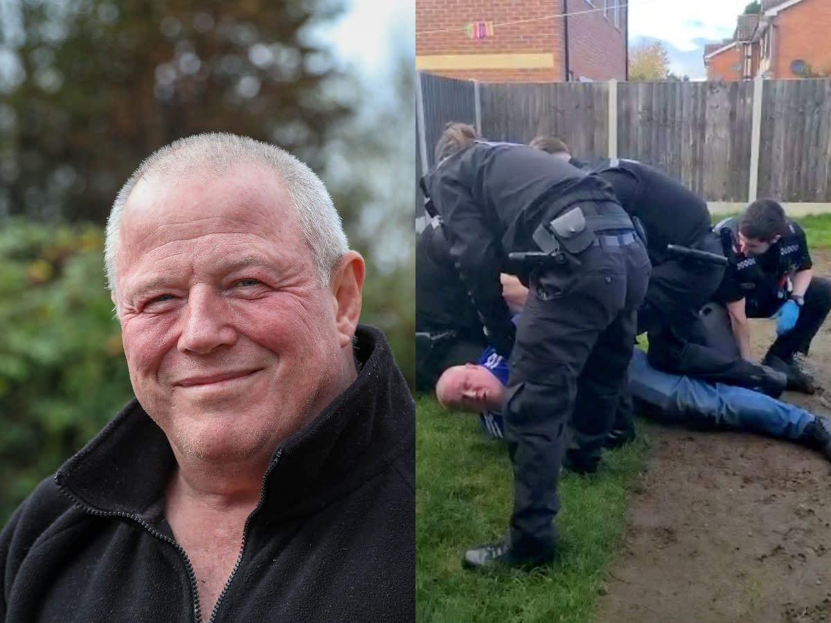 Darrell Meekcom, 55, was filmed being wrestled to the ground by six officers. (SWNS)