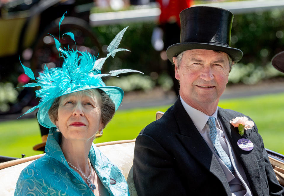 ASCOT, ENGLAND - JUNE 21:  Princess Anne, Princess Royal and Timothy Laurence attend Royal Ascot Day 3 at Ascot Racecourse on June 21, 2018 in Ascot, United Kingdom. (Photo by Mark Cuthbert/UK Press via Getty Images)