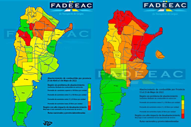 El lunes pasado, Fadeeac, que agrupa a los transportistas, difundió un mapa para reflejar dónde se dan los mayores faltantes, con foco en las provincias del norte
