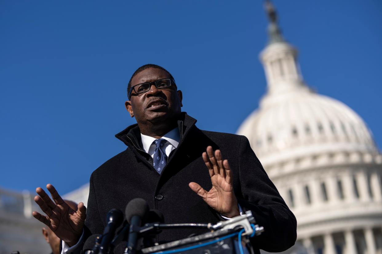 Dwayne Crawford, Executive Director at National Organization of Black Law Enforcement Executives, speaks at a news conference on Capitol Hill on February 9, 2022 in Washington, D.C. Crawford us among the outspoken advocates who oppose a ban on menthol cigarettes.