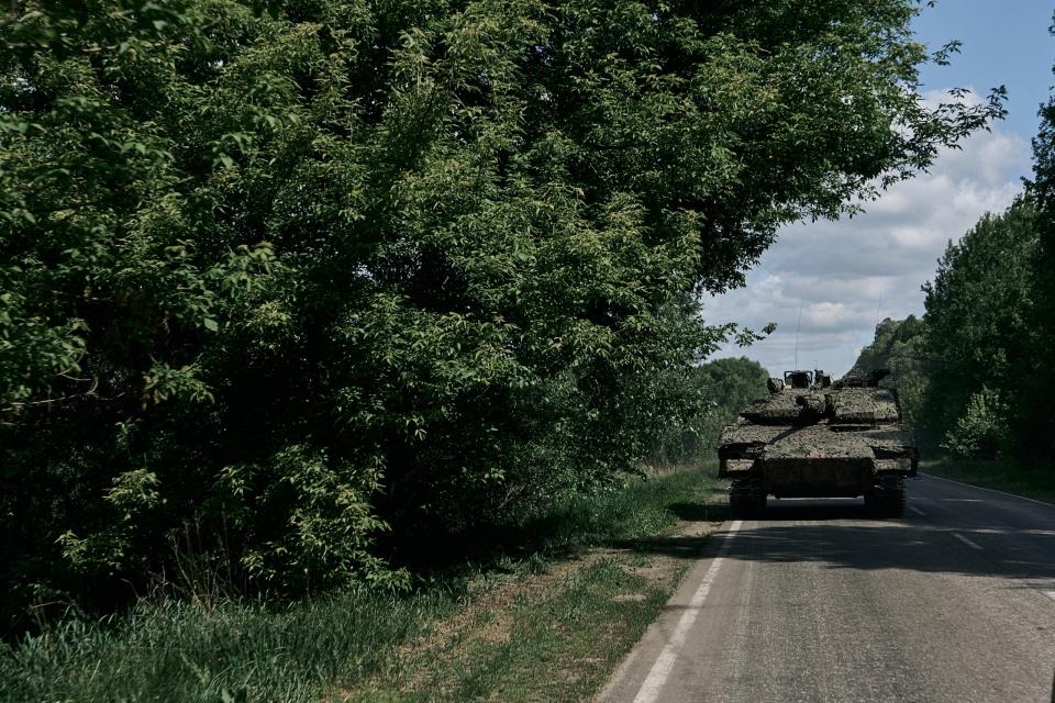 Ukrainian tanks on the way to the front line on May 12, 2024, in Vovchansk, Kharkiv Region, Ukraine. <em>Photo by Kostiantyn Liberov/Libkos/Getty Images</em>