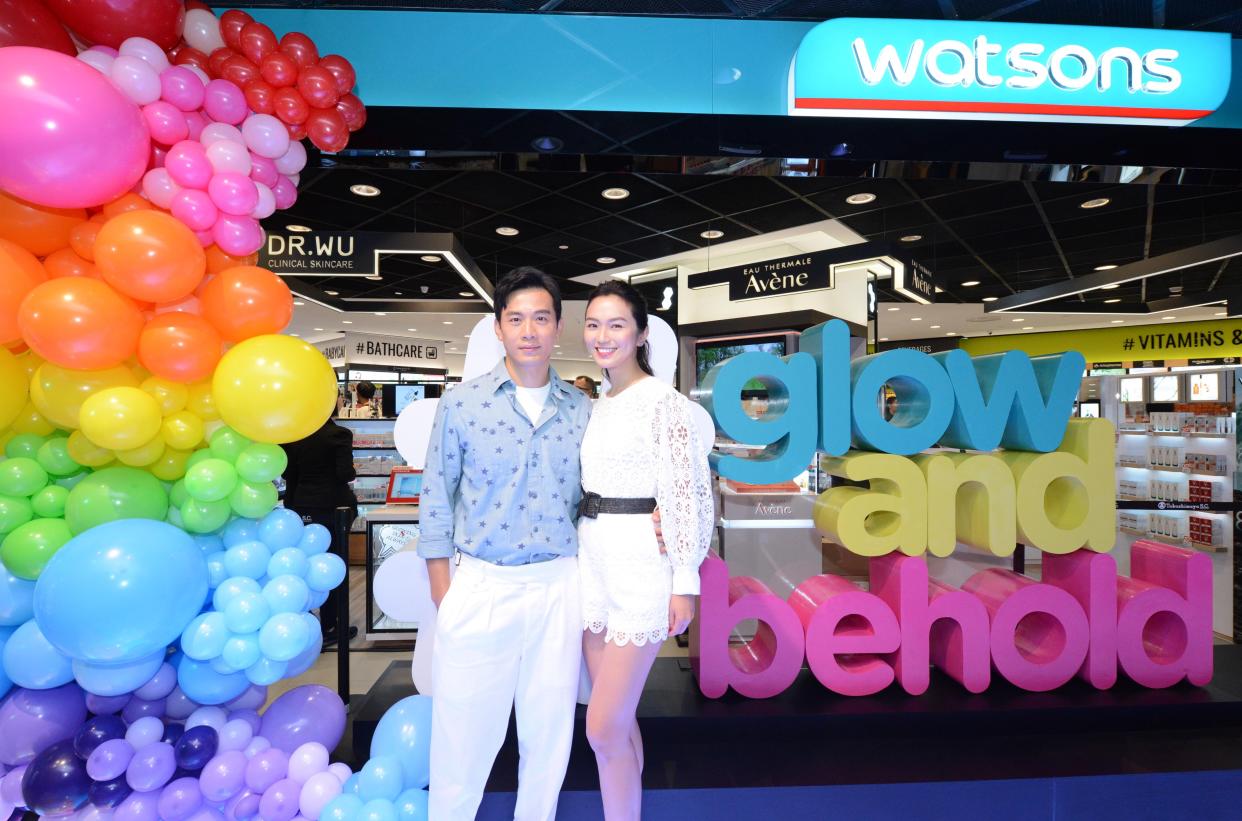 Qi Yuwu and Joanne Peh at the major re-opening of Watsons premium concept store at Takashimaya. (PHOTO: Watsons)