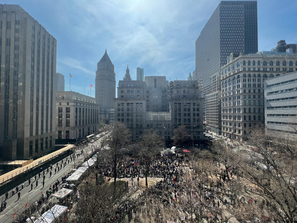 A view of the crowd outside Manhattan Criminal Courthouse.