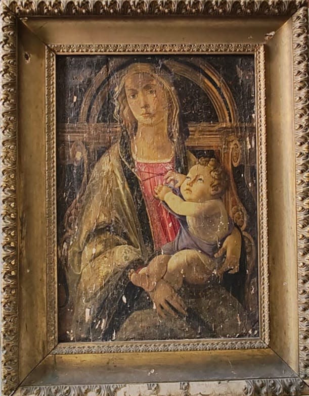 close-up of the painting of Virgin Mary and baby Christ