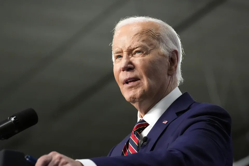 President Joe Biden speaks about the PACT Act at the Westwood Park YMCA, Tuesday, May 21, 2024, in Nashua, N.H. (AP Photo/Alex Brandon)