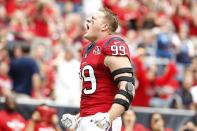 DE J.J. Watt, Houston Texans – Between his 14 ½ sacks, 12 stuff plays (tackles for losses) and 13 passes knocked down, Watt may be the real reason why Houston has gotten off to a 10-1 start and survived the loss of linebacker Brian Cushing. Now, all the points given up in the past two games against Jacksonville (37) and Detroit (31) are worrisome, but Watt still gets consideration. (Photo by Thomas B. Shea/Getty Images)