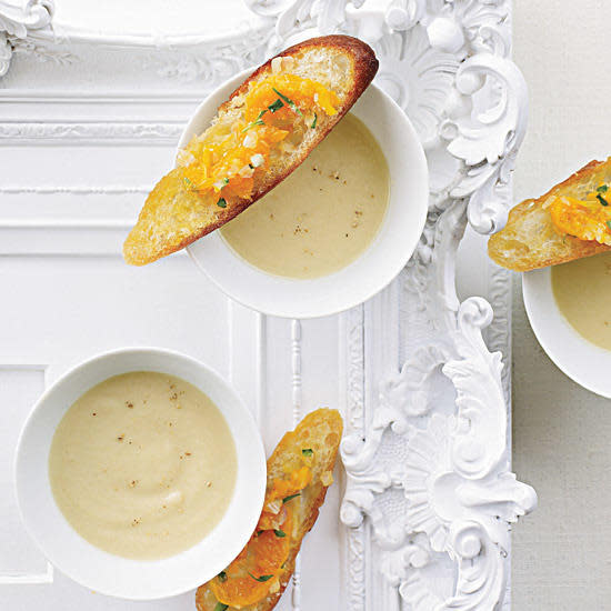 Celery Root Soup with Clementine-Relish Toasts 