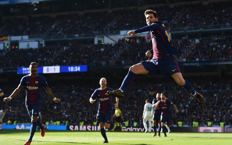 Messi celebra su gol en El Clásico. REUTERS