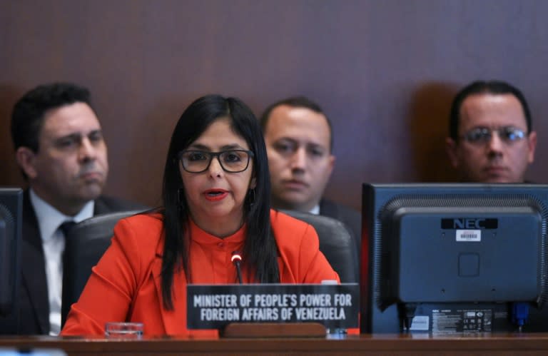 Venezuela's Foreign Minister Delcy Rodríguez addresses the Organization of American States (OAS) meeting in Washington, DC, on March 27, 2017
