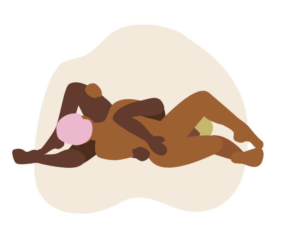 Sideways 69 is among the most comfortable 69 sex positions, letting both partners relax.<p>Illustrations by Katie Buckleitner</p>