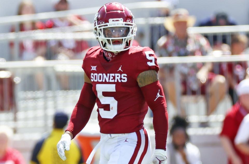 Sep 3, 2022; Norman, Oklahoma, USA; Oklahoma Sooners defensive back Billy Bowman (5) in action during the game against the UTEP Miners at Gaylord Family-Oklahoma Memorial Stadium. Kevin Jairaj-USA TODAY Sports
