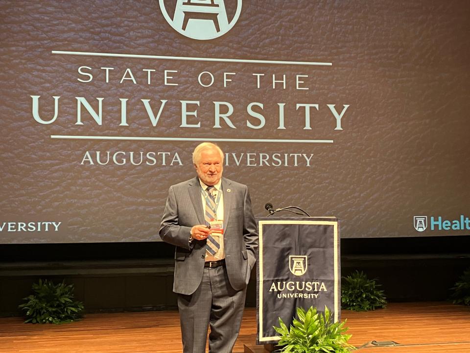 Augusta University President Brooks Keel delivers the State of the University address on May 24.