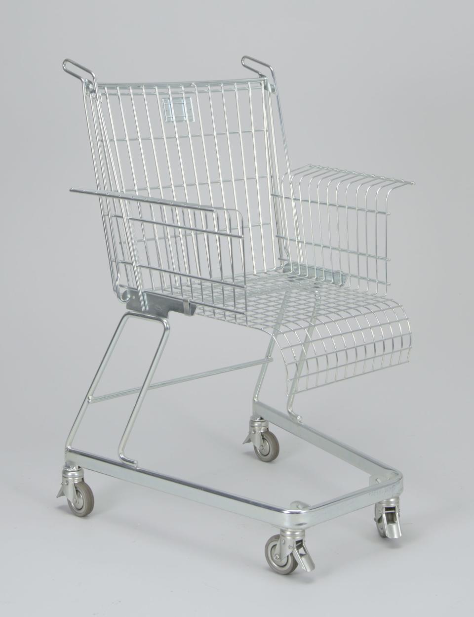 German artist and Stiletto Studios founder Frank Schreiner designed this “armchair” in 1983. A playfully satirical swipe at 1980s consumerism, with chromed metal wires evoking a shopping cart, it was clearly not designed for comfort.