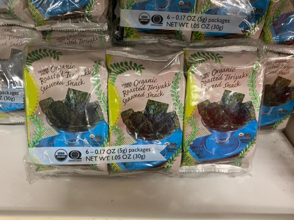 Multipack of seaweed snacks on shelf at trader joe's