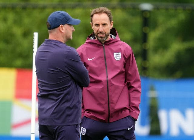 Gareth Southgate with coach Steve Holland during a training session