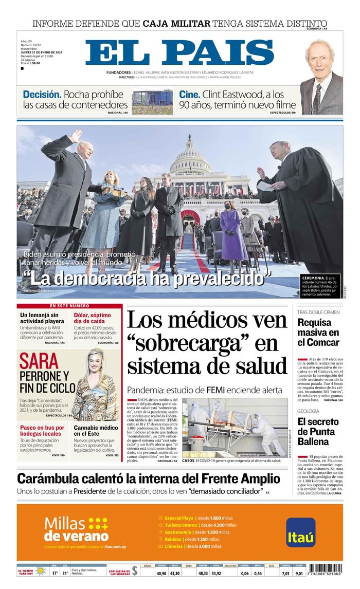 January 21, 2021 front page of El Pais
