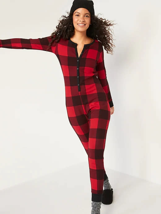 Printed Thermal-Knit One-Piece Pajamas. Image via Old Navy.