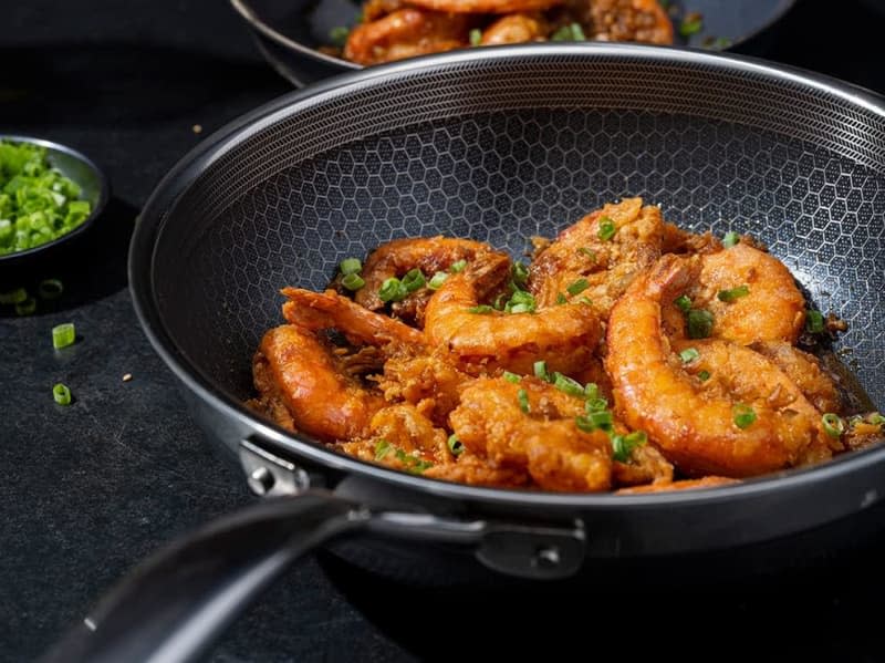 Shrimp in a HexClad Hybrid Nonstick Wok, 10-Inch