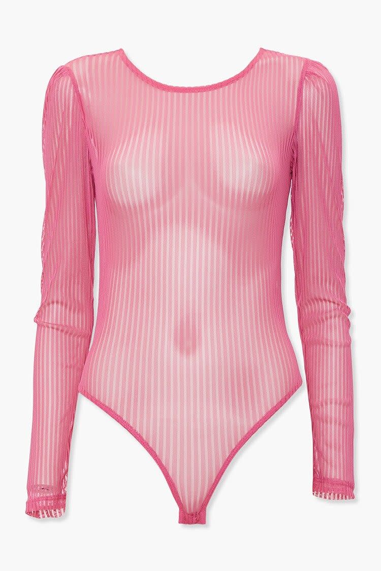 12) Mesh Shadow-Striped Bodysuit