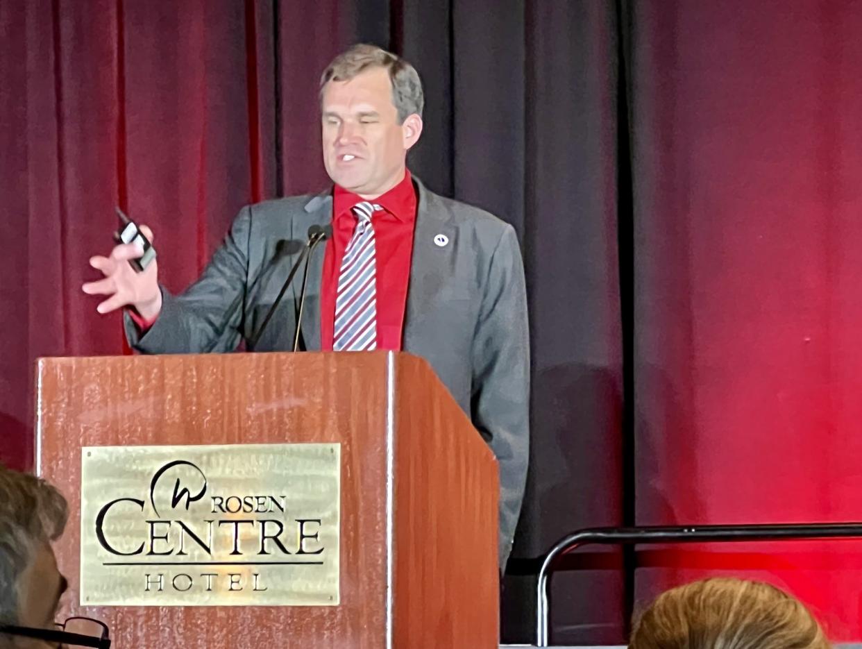 National Hurricane Center Director Michael Brennan speaking at the 2024 National Hurricane Conference in Orlando.