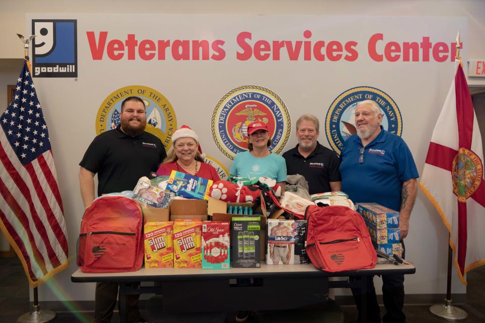 The local chapter of the National Society Daughters of the American Revolution last month dropped off 50 backpacks and supplies for homeless veterans at the Goodwill Manasota Veterans Services Program office. From left, Veterans Services manager Todd Hughes, DAR members Rebecca Morgan and Jeanne McMillan, Veterans Services team member Randy Wright, and volunteer Richard Burger. The effort is called "Sue's Backpacks" to honor the late mother of DAR member Rebecca Morgan. "Veterans put their lives on the line for our country; I feel like this is the least we could do,” Morgan said. For info, visit fssdar.com/SaraDeSoto.