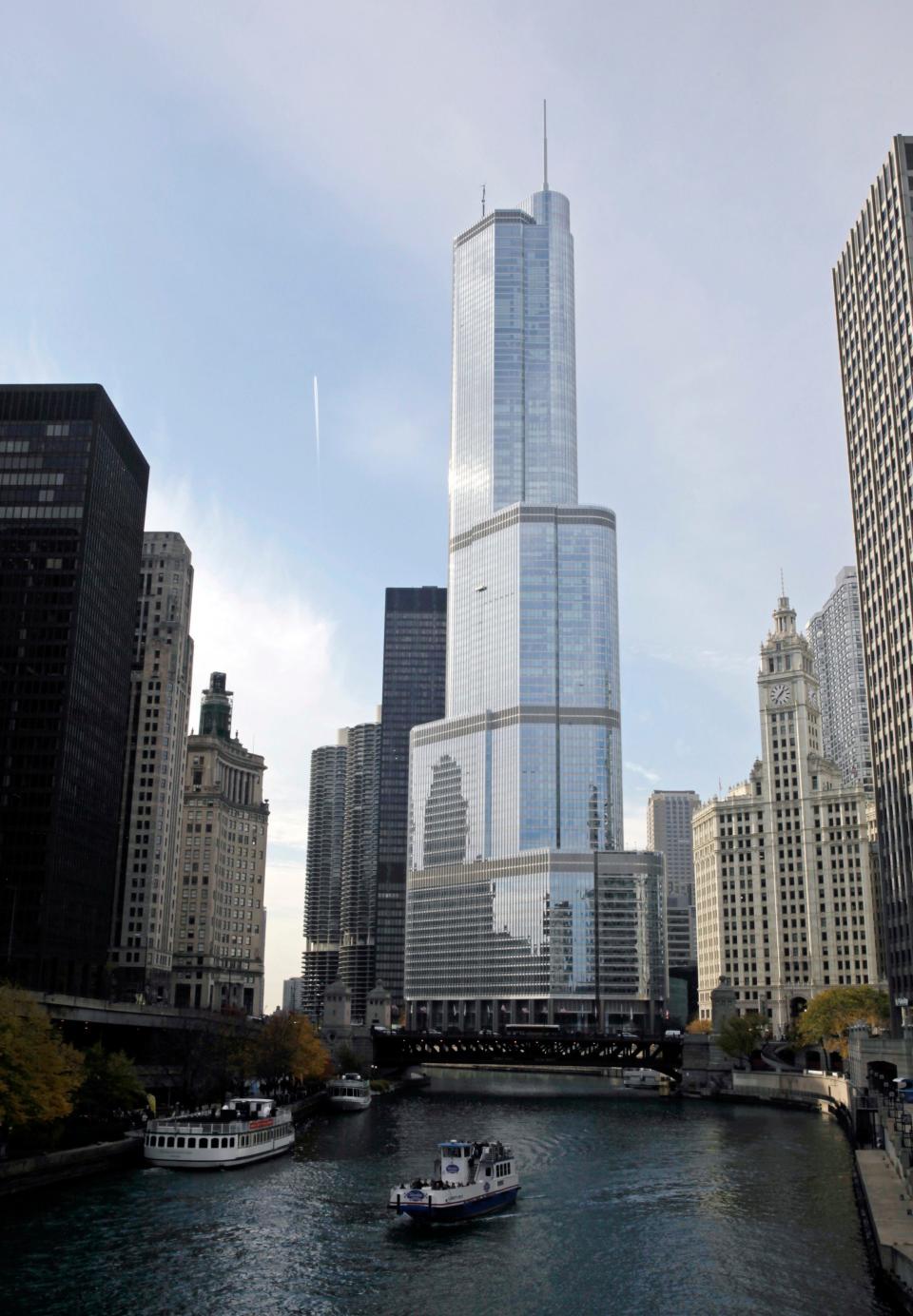 This file photo shows the 98-story, Trump International Hotel & Tower with the Chicago River in the foreground.