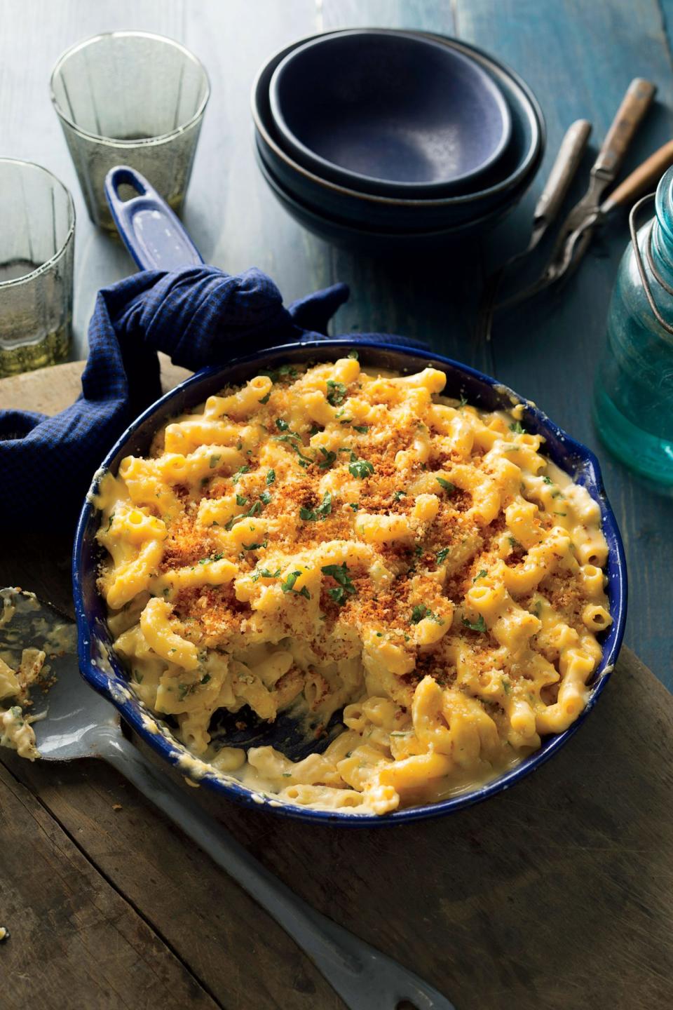 <p><strong>Recipe: <a href="https://www.southernliving.com/recipes/skillet-mac-cheese-crispy-breadcrumbs-recipe" rel="nofollow noopener" target="_blank" data-ylk="slk:Skillet Mac and Cheese with Crispy Breadcrumbs;elm:context_link;itc:0;sec:content-canvas" class="link ">Skillet Mac and Cheese with Crispy Breadcrumbs</a></strong></p> <p>Who can say no to a healthy dollop of creamy mac and cheese on their Thanksgiving plate? Three cheeses and crispy breadcrumbs take this mac and cheese recipe to the next level, and it still takes less than an hour to make. The hardest part of this recipe is waiting to let it cool before digging in.</p>