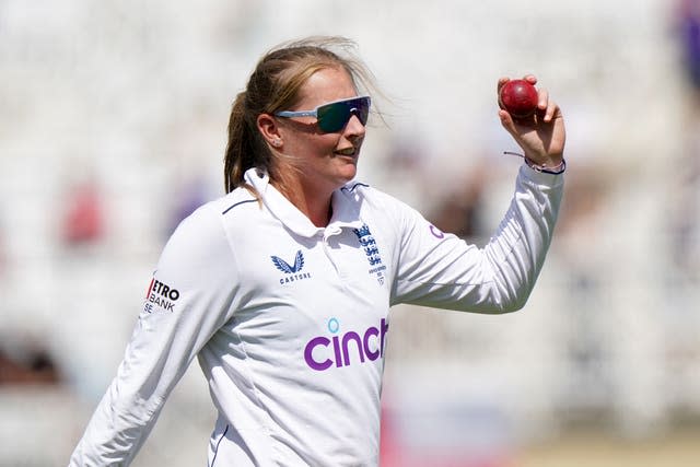 Sophie Ecclestone celebrates after taking five wickets against Australia