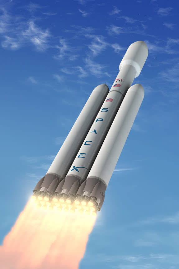 Illustration of SpaceX's Falcon Heavy rocket, which the company says will be the most capable rocket operating today.