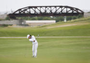 Jin Young Ko, of South Korea, plays her third shot in the second fairway during the final round of the LPGA Volunteers of America Classic golf tournament in The Colony, Texas, Sunday, July 4, 2021. (AP Photo/Ray Carlin)