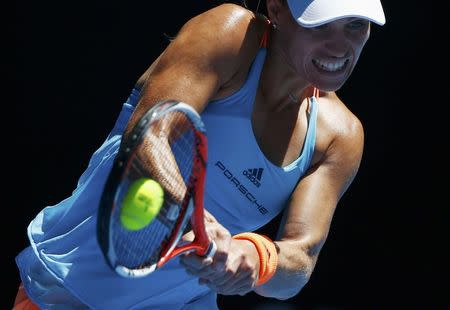 Tennis - Australian Open - Melbourne Park, Melbourne, Australia - 18/1/17 Germany's Angelique Kerber's hits a shot during her Women's singles second round match against Germany's Carina Witthoeft. REUTERS/Thomas Peter