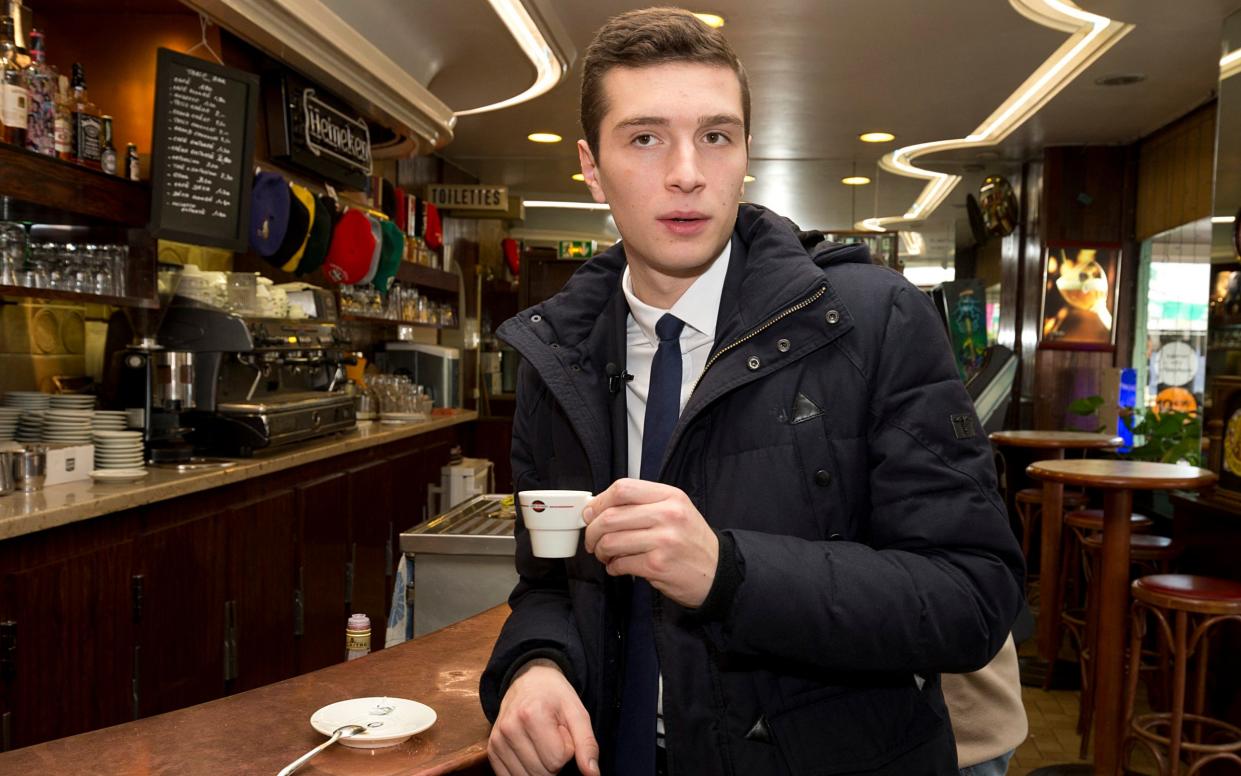 Bardella taking a momentary break from campaigning in 2015, when he was Front National's candidate for Seine-Saint-Denis in the regional elections