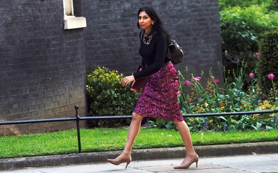 Suella Braverman, the Home Secretary, arrives in Downing Street for a meeting of the Cabinet this morning - Victoria Jones/PA
