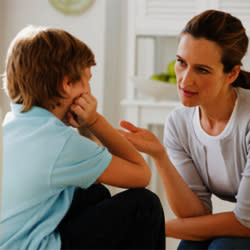 mom and son talking