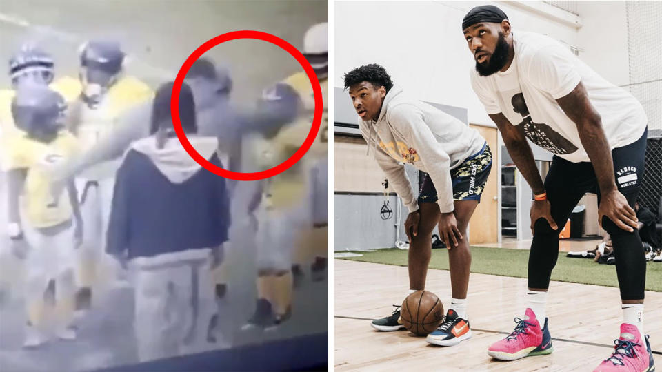 Lebron James has slammed a football coach in the U.S. who was caught on camera knocking a nine-year-old player to the ground by hitting him on the helmet. Pictures: Twitter/Instagram/kingjames