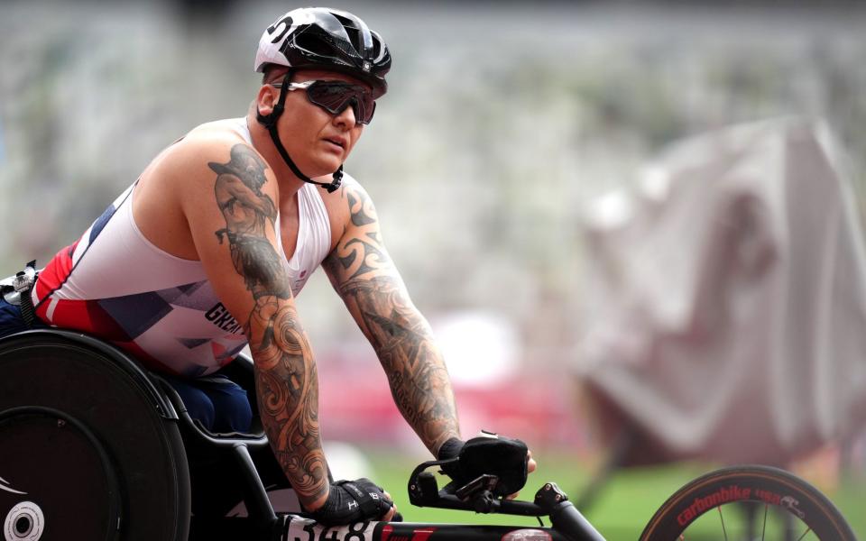 Great Britain's David Weir reacts after finishing tenth in the Men's 1500m T54 Final at Olympic Stadium during day seven of the Tokyo 2020 Paralympic Games