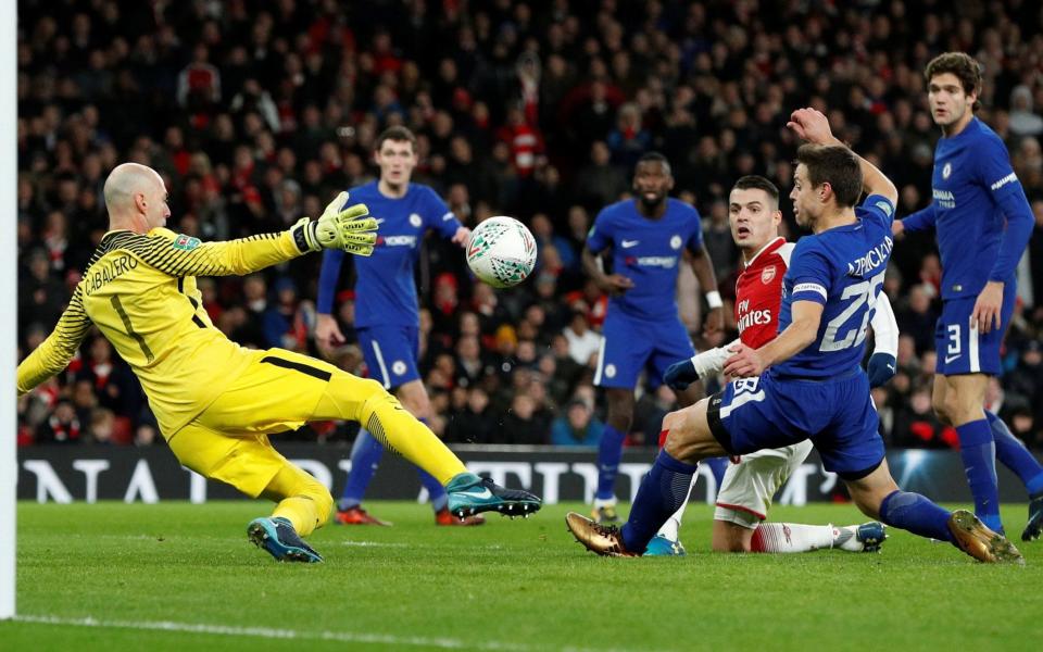 Arsenal's Granit Xhaka scores their second goal - Action Images via Reuters