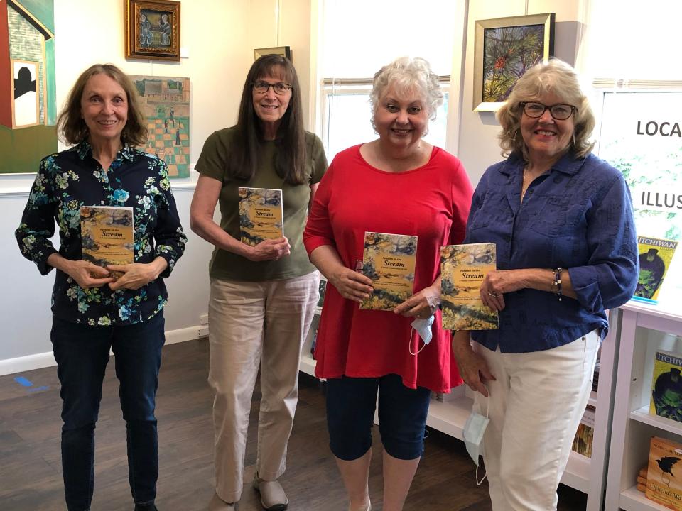 The editors and artists from the Sandwich Arts Alliance who published "Pebbles in the Stream" are, left to right, Jana Dillon, interior art design; Christina Nordstrom, editor; Carolyn LeComte, front and back cover design; Christie Lowrance, project manager.