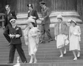 <p>Townsend (center) with the royal family leaving St Paul's cathedral. He met the young Princess Margaret in his role as equerry.</p>
