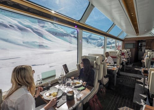 <span class="caption">The glacier express train in Switzerland: on the bucket list for rich Indians. </span> <span class="attribution"><a class="link " href="https://www.shutterstock.com/image-photo/zermattswitzerland05282019-photo-glacier-express-train-switzerland-1465008047" rel="nofollow noopener" target="_blank" data-ylk="slk:marlys grisson/Shutterstock;elm:context_link;itc:0;sec:content-canvas">marlys grisson/Shutterstock</a></span>