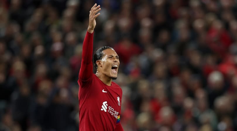  Virgil van Dijk gestures during Liverpool's 2-1 loss to Leeds. 