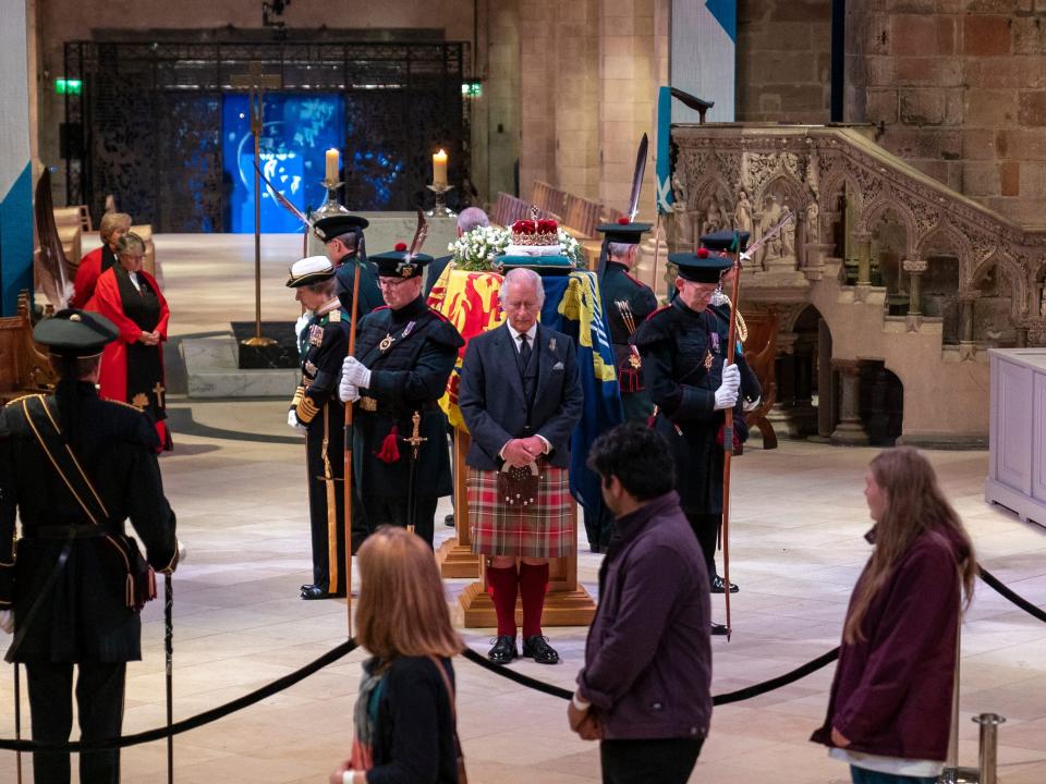 King Charles III, Prince Edward, Princess Anne, and Prince Andrew hold a vigil at St Giles' Cathedral