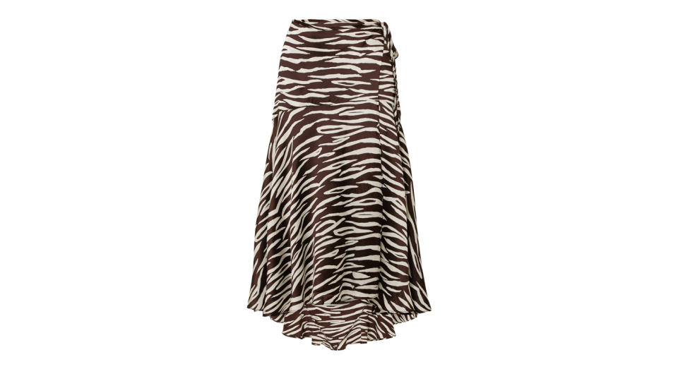 Ganni Blakely Zebra-Print Stretch-Silk Satin Wrap Skirt, £400