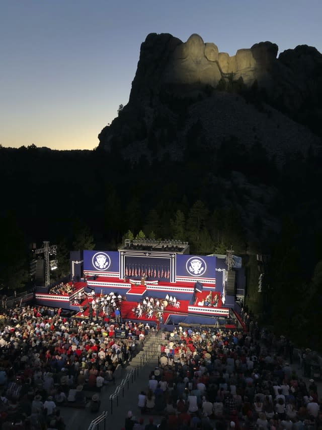 US President Donald Trump speaks at Mount Rushmore National Monument