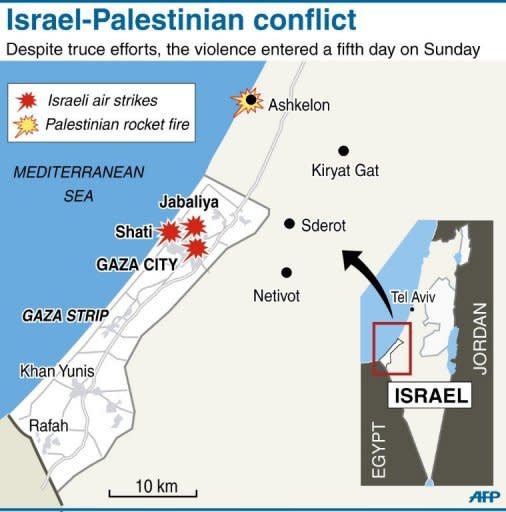 Map of Gaza locating areas affected by cross-border violence between Israel and Palestinian rebel groups