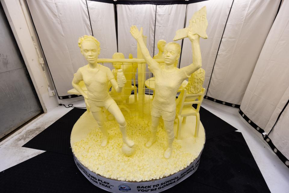 "Back to Sports," one part of the butter sculpture at the 2021 New York State Fair.